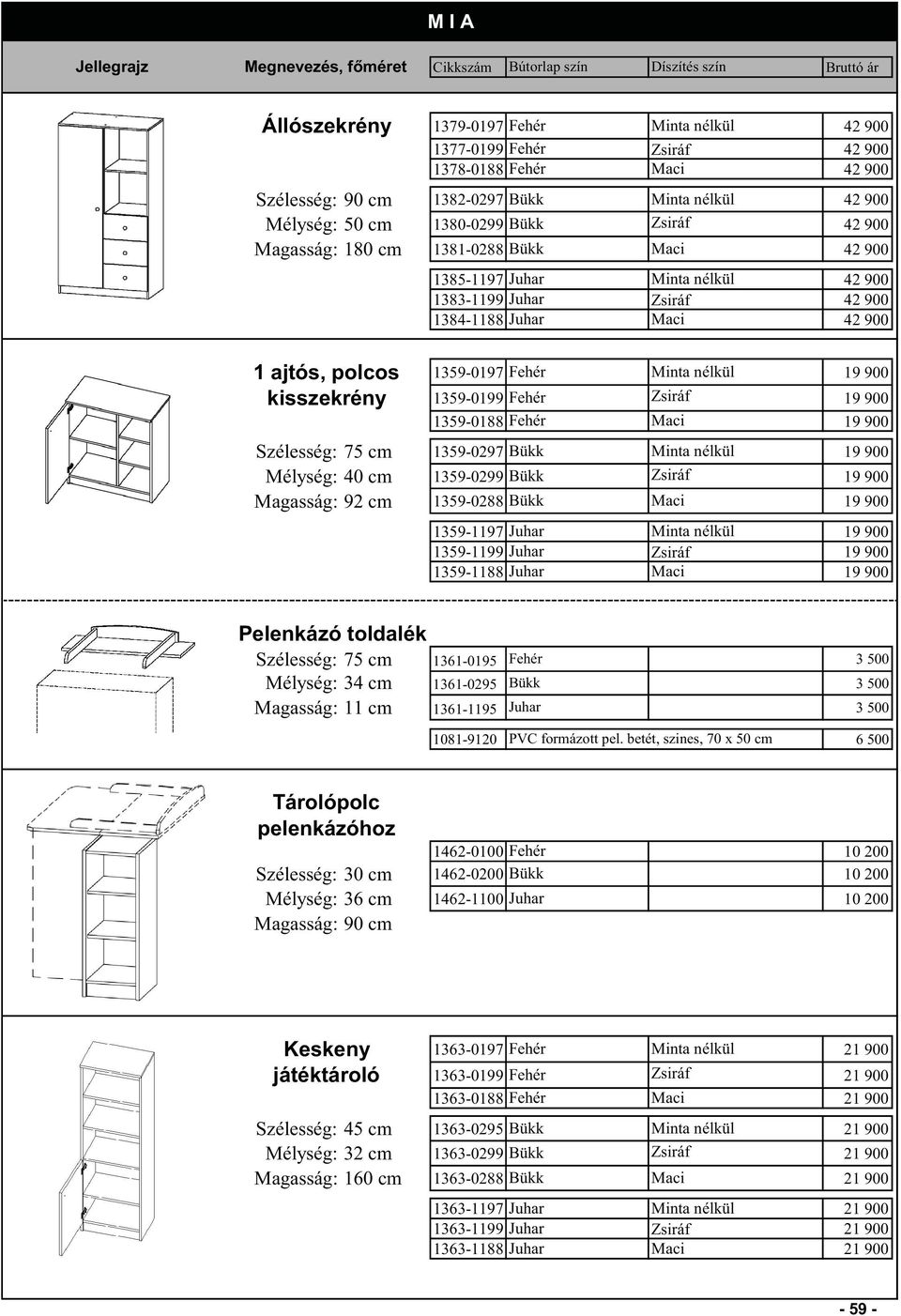 1359-1188Juhar Pelenkázó toldalék Szélesség: 75 cm 1361-0195 Fehér 3 500 Mélység: 34 cm 1361-0295 Bükk 3 500 Magasság: 11 cm 1361-1195 Juhar 3 500 1081-9120 PVCformázottpel.