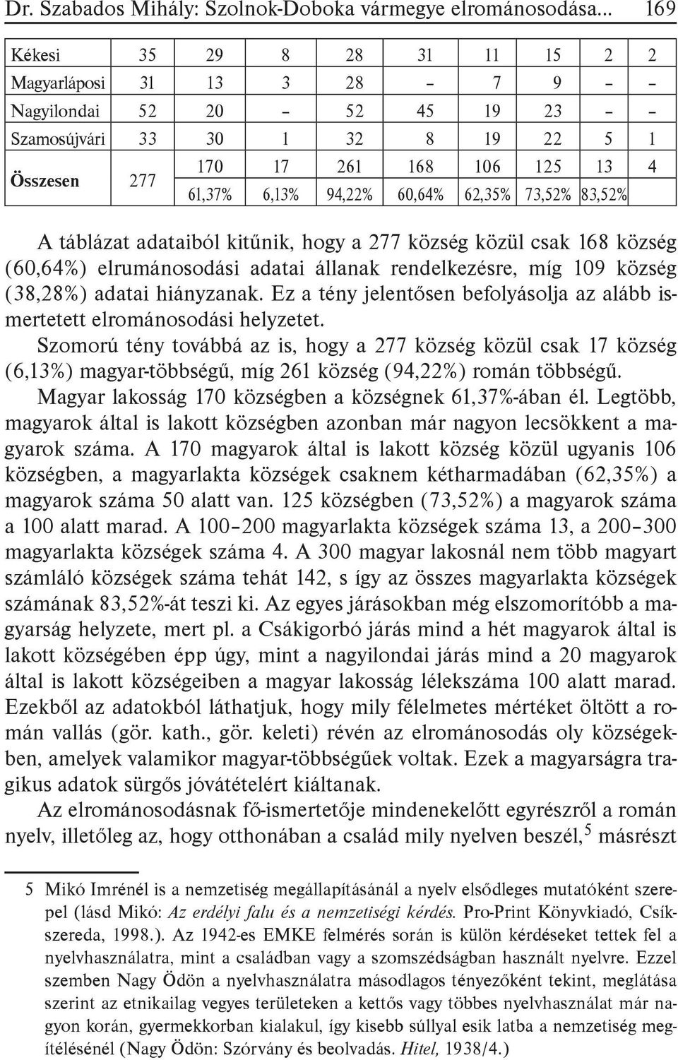 rendelkezésre, míg 109 község (38,28%) adatai hiányzanak. Ez a tény jelentősen befolyásolja az alább ismertetett elrománosodási helyzetet.