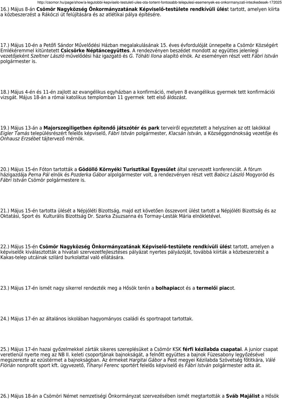 A rendezvényen beszédet mondott az együttes jelenlegi vezetőjeként Szeltner László művelődési ház igazgató és G. Tóháti Ilona alapító elnök. Az eseményen részt vett Fábri István polgármester is. 18.