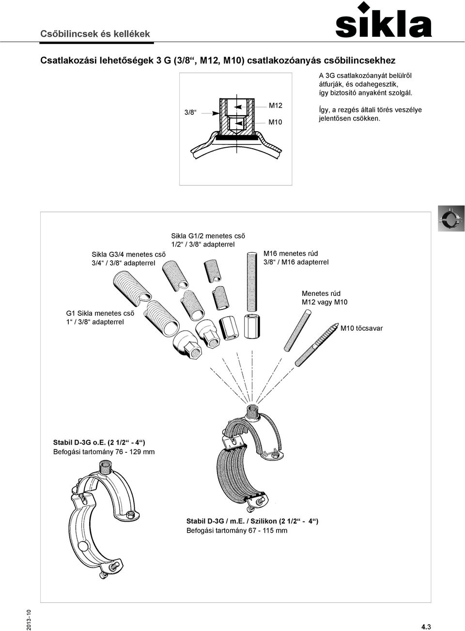 Sikla G3/4 menetes cső 3/4 / 3/8 adapterrel Sikla G1/2 menetes cső 1/2 / 3/8 adapterrel M16 menetes rúd 3/8 / M16 adapterrel G1 Sikla menetes