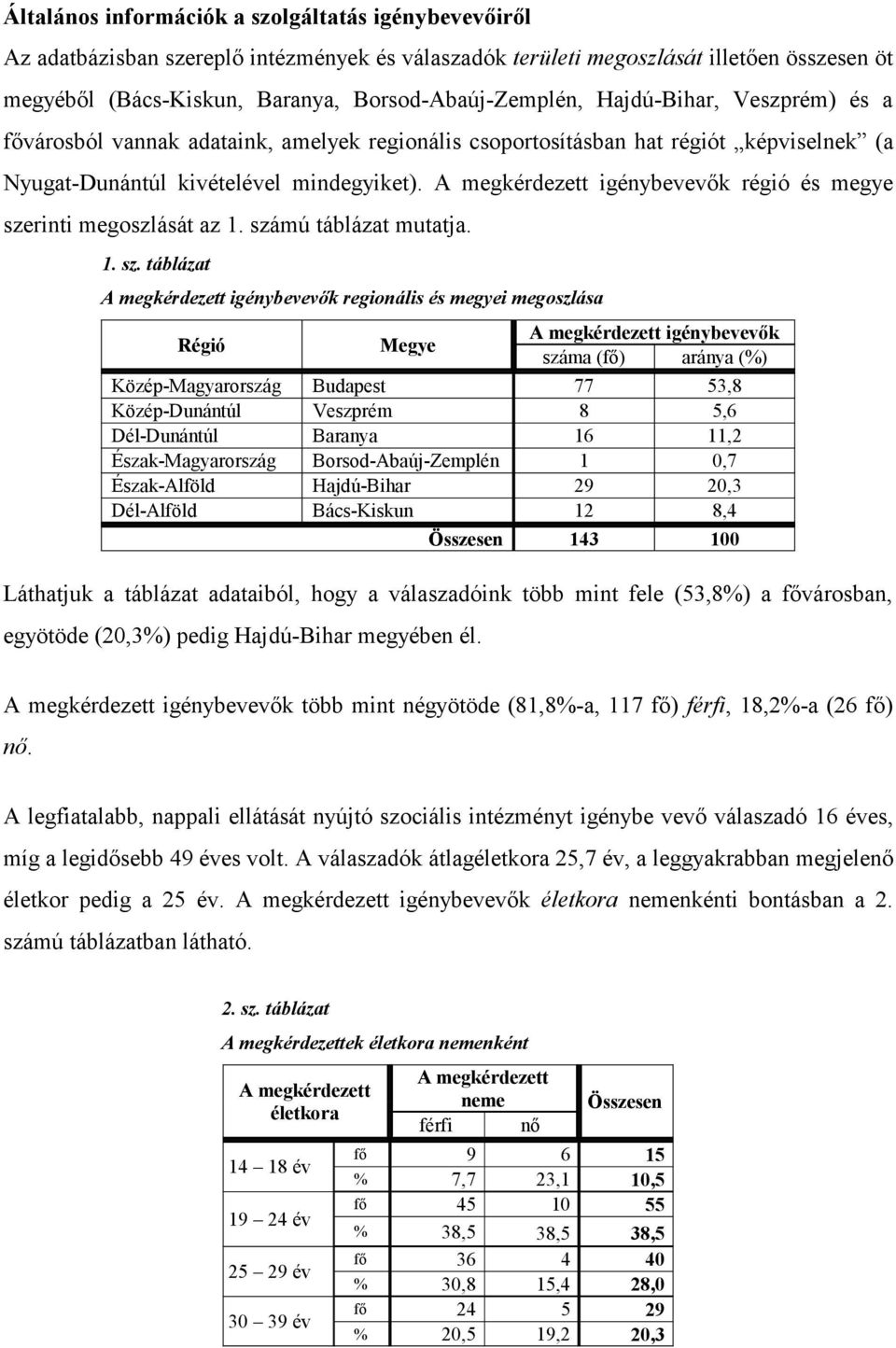 A megkérdezett igénybevevők régió és megye sze