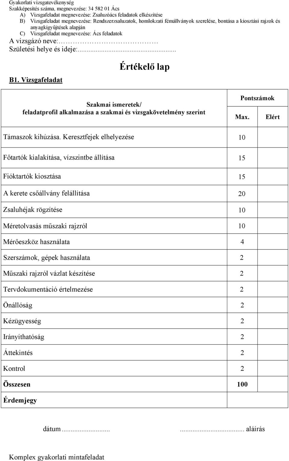 Keresztfejek elhelyezése 10 Főtartók kialakítása, vízszintbe állítása 15 Fióktartók kiosztása 15 A kerete csőállvány felállítása 20 Zsaluhéjak rögzítése