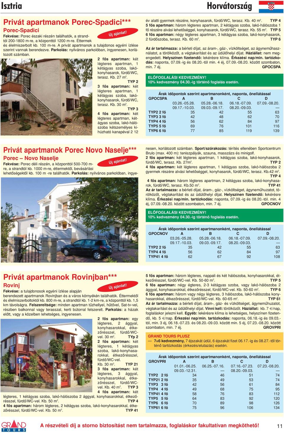 2 fôs apartman: két légteres apartman, 1 kétágyas szoba, lakókonyhasarok, fürdô/wc, terasz. Kb. 27 m 2.