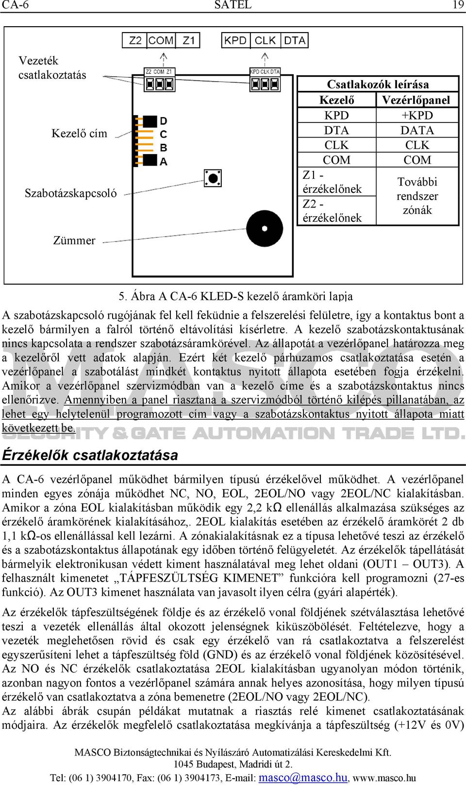 Ábra A CA-6 KLED-S kezelő áramköri lapja A szabotázskapcsoló rugójának fel kell feküdnie a felszerelési felületre, így a kontaktus bont a kezelő bármilyen a falról történő eltávolítási kísérletre.