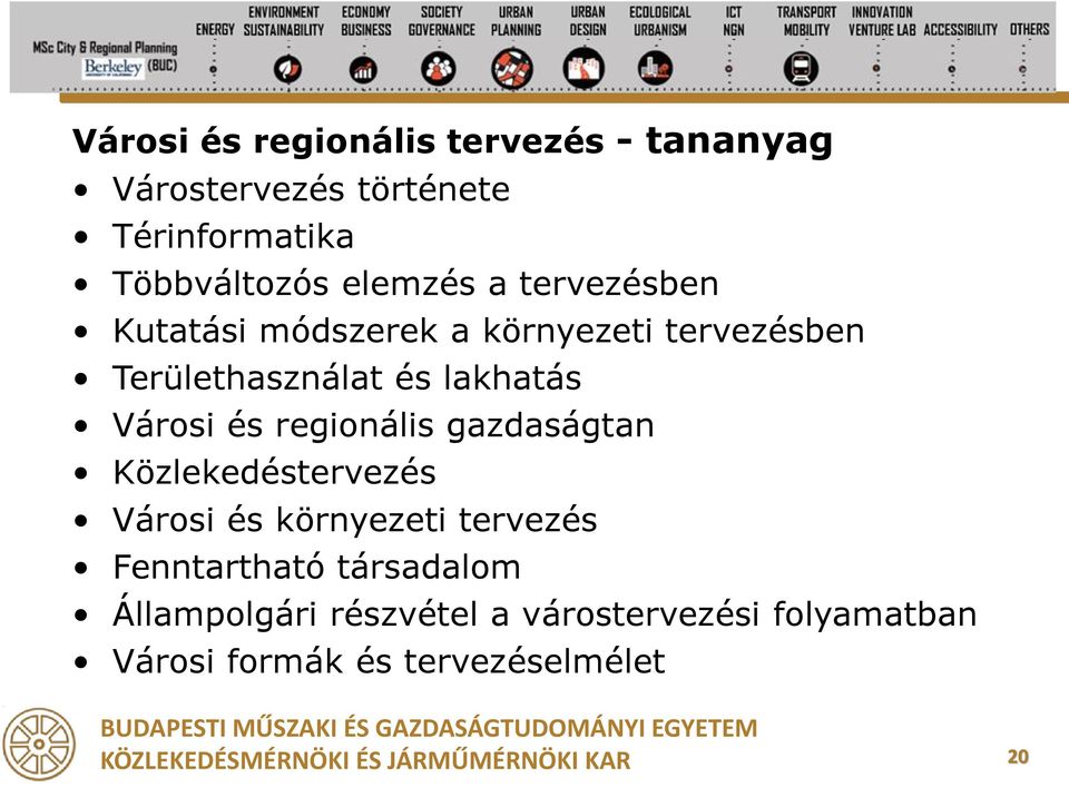 és lakhatás Városi és regionális gazdaságtan Közlekedéstervezés Városi és környezeti tervezés