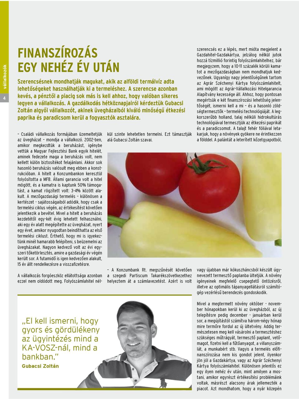A gazdálkodás hétköznapjairól kérdeztük Gubacsi Zoltán algyői vállalkozót, akinek üvegházaiból kiváló minőségű étkezési paprika és paradicsom kerül a fogyasztók asztalára.