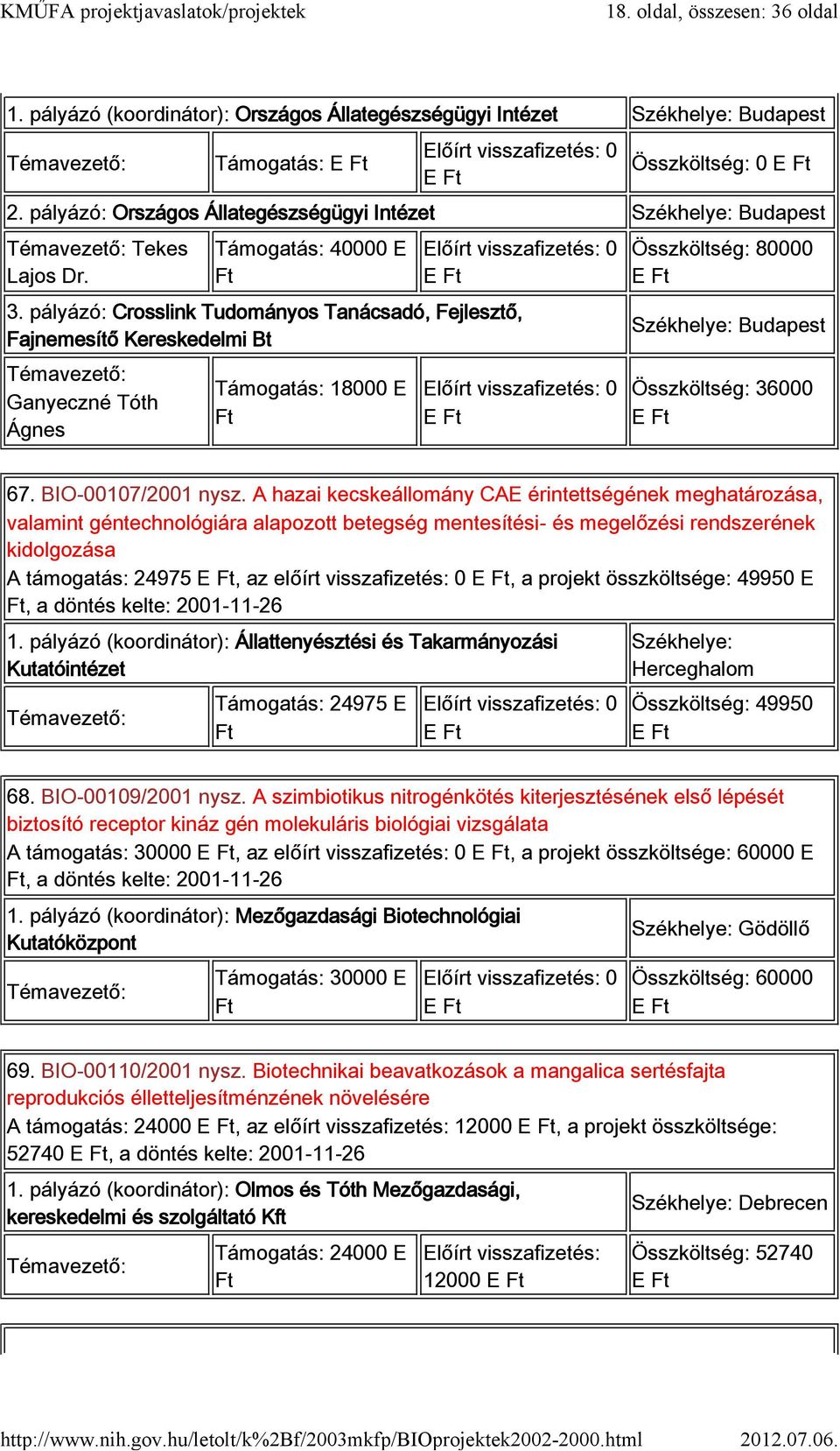 BIO-00107/2001 nysz.