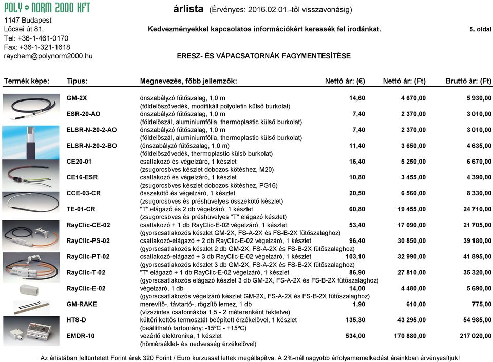 1,0 m 7,40 2 370,00 3 010,00 ELSR-N-20-2-AO önszabályzó fűtőszalag, 1,0 m 7,40 2 370,00 3 010,00 ELSR-N-20-2-BO (önszabályzó fűtőszalag, 1,0 m) 11,40 3 650,00 4 635,00 (földelőszövedék, thermoplastic