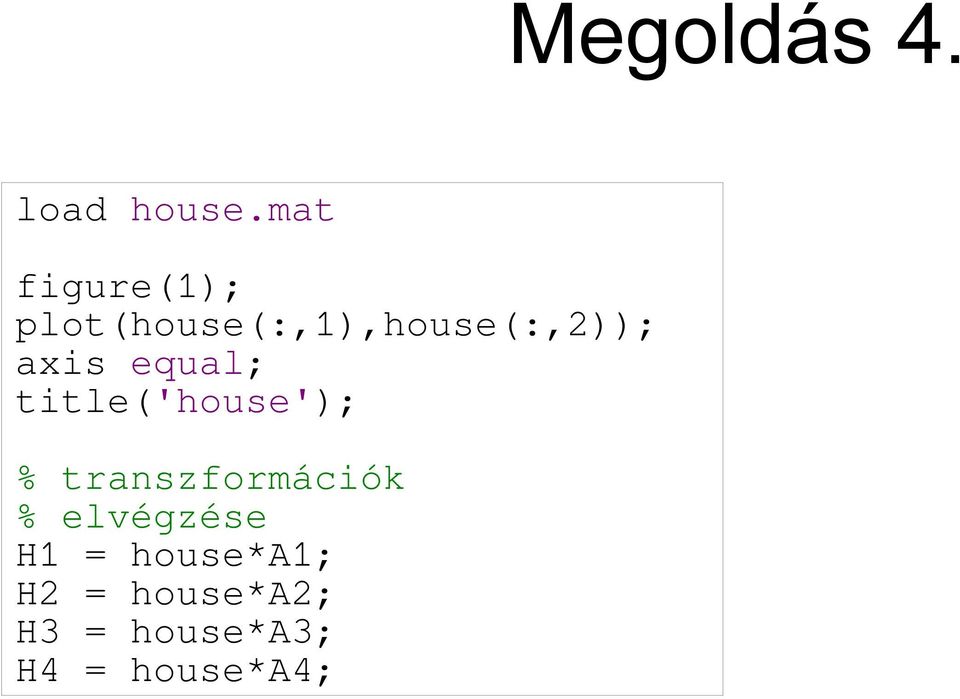 axis equal; title('house'); % transzformációk