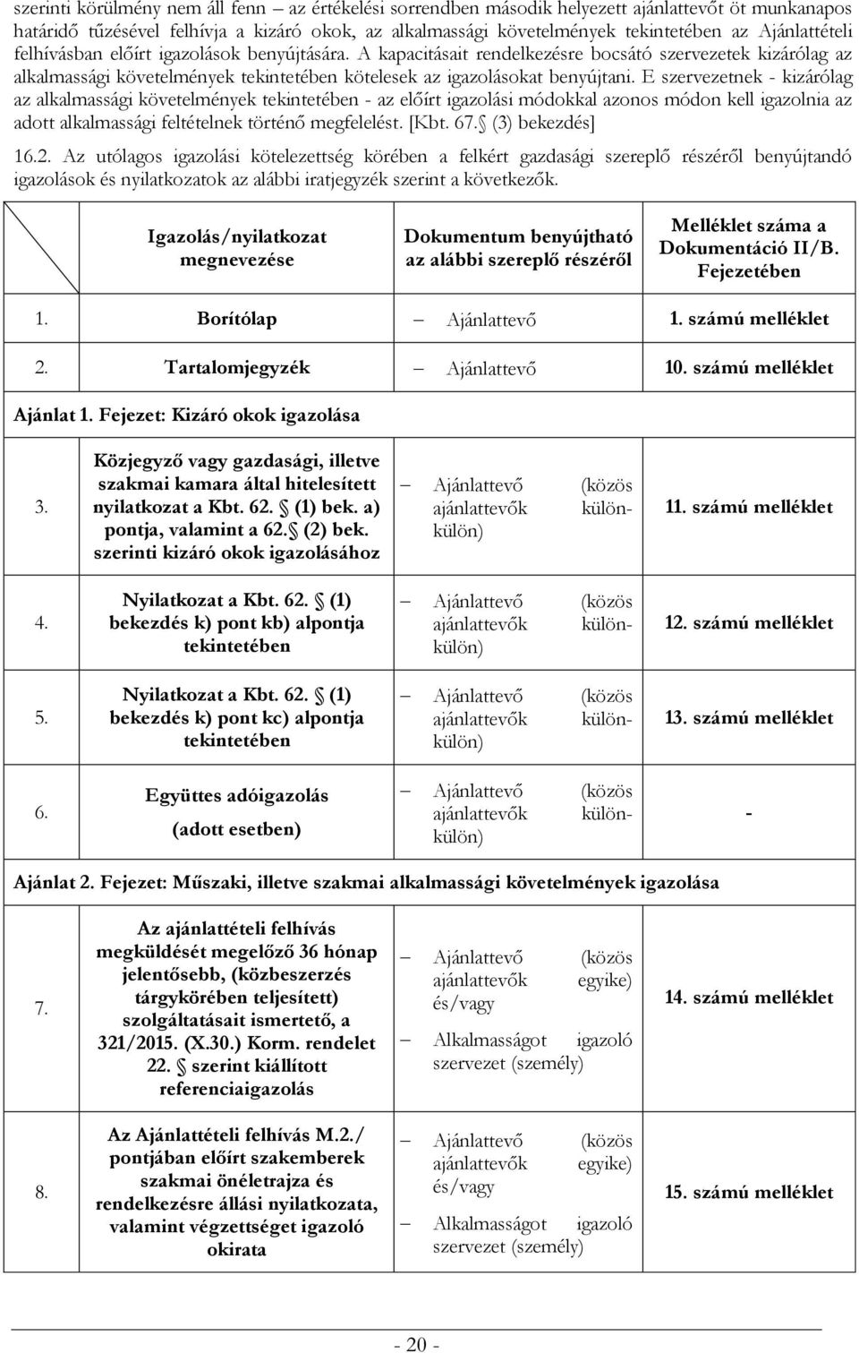 E szervezetnek - kizárólag az alkalmassági követelmények tekintetében - az előírt igazolási módokkal azonos módon kell igazolnia az adott alkalmassági feltételnek történő megfelelést. [Kbt. 67.