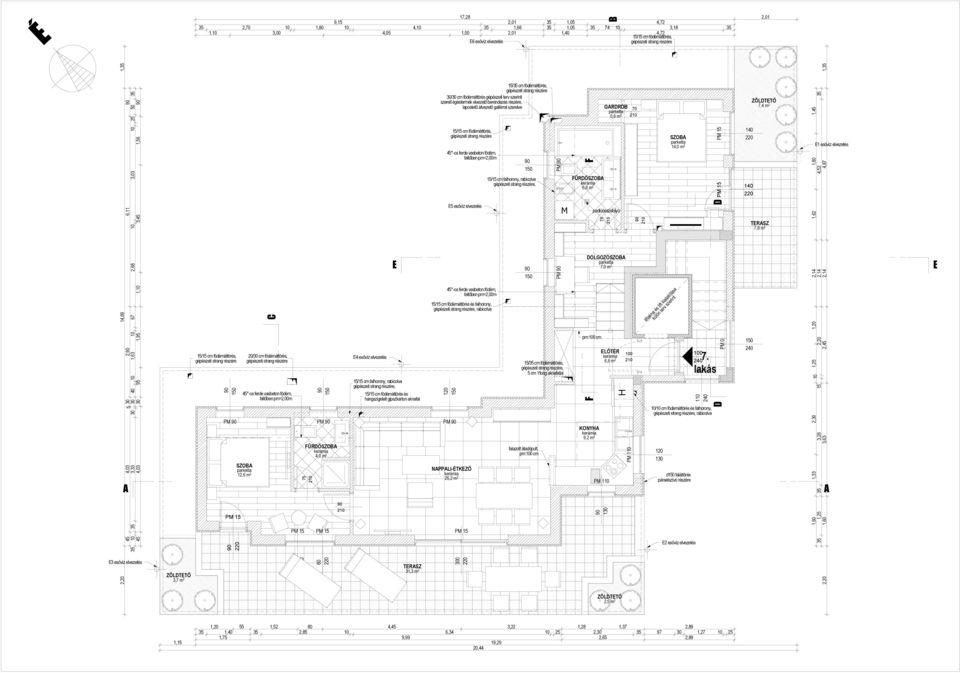 elvezetés, lapostető átvezető gallérral szerelve GRRÓ 0,6 m 2 70 ZÖLTTŐ 7,4 m 2, ÜRŐ 6,8 m 2 14,0 m 2 140 140 1 esővíz elvezetés 5 esővíz elvezetés TRSZ 7,8 m 2 OLGOZÓ 7,0 m 2, 4 esővíz elvezetés 5