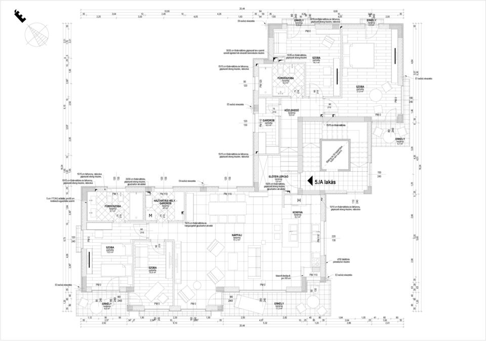 esővíz elvezetés 5 esővíz elvezetés KÖZLKŐ 5,9 m 2 1 GRRO 4,6 m 2 4 esővíz elvezetés LŐTR-LPSŐ 5,8 m 2 5./ lakás 5 cm YTONG előtétfal, pm: cm ÜRŐ ÁZTRTÁSI LY.