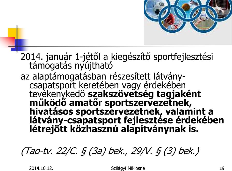 sportszervezetnek, hivatásos sportszervezetnek, valamint a látvány-csapatsport fejlesztése érdekében