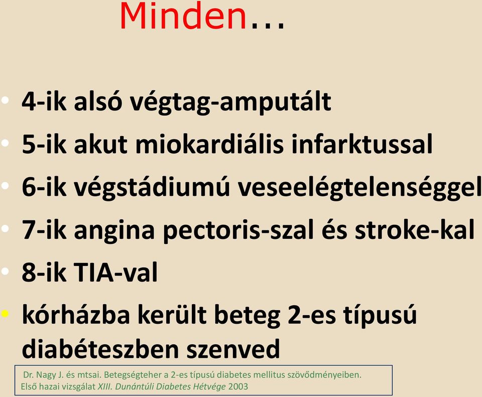 veseelégtelenséggel 7-ik angina pectoris-szal és stroke-kal 8-ik TIA-val kórházba került
