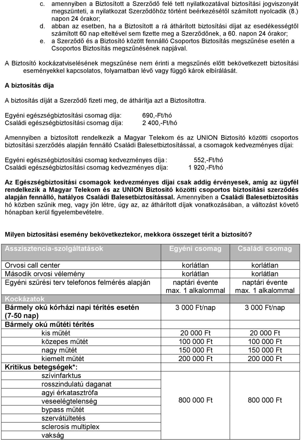 a Szerződő és a Biztosító között fennálló Csoportos Biztosítás megszűnése esetén a Csoportos Biztosítás megszűnésének napjával.