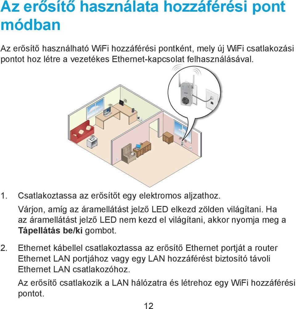 Ha az áramellátást jelző LED nem kezd el világítani, akkor nyomja meg a Tápellátás be/ki gombot. 2.