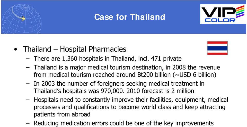 In 2003 the number of foreigners seeking medical treatment in Thailand s hospitals was 970,000.