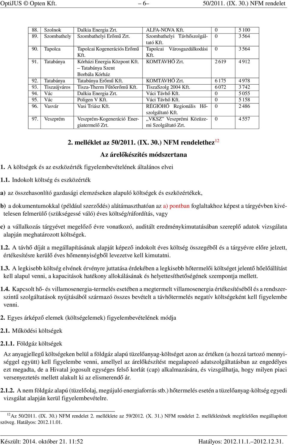 Tatabánya Tatabánya Erőmű KOMTÁVHŐ 6 175 4 978 93. Tiszaújváros Tisza-Therm Fűtőerőmű TiszaSzolg 2004 6 072 3 742 94. Vác Dalkia Energia Váci Távhő 0 5 055 95. Vác Poligen V Váci Távhő 0 5 158 96.