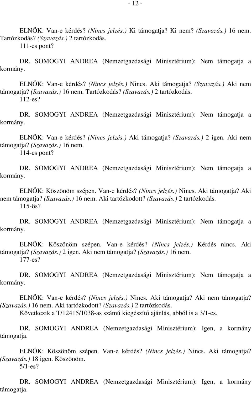 ELNÖK: Köszönöm szépen. Van-e kérdés? (Nincs jelzés.) Nincs. Aki támogatja? Aki nem támogatja? (Szavazás.) 16 nem. Aki tartózkodott? (Szavazás.) 2 tartózkodás. 115-ös? ELNÖK: Köszönöm szépen.