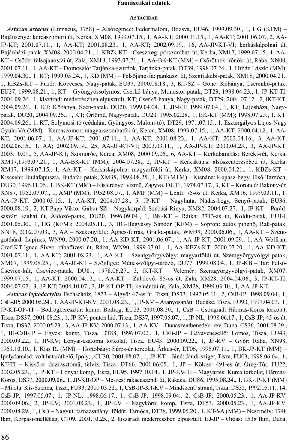 , 1, KBZs-KT Csesztreg: pórszombati út, Kerka, XM17, 1999.07.15., 1, AA- KT Csöde: felsõjánosfai út, Zala, XM18, 1993.07.21., 1, AA-BK-KT (MM) Csörötnek: rönöki út, Rába, XN00, 2001.07.11.