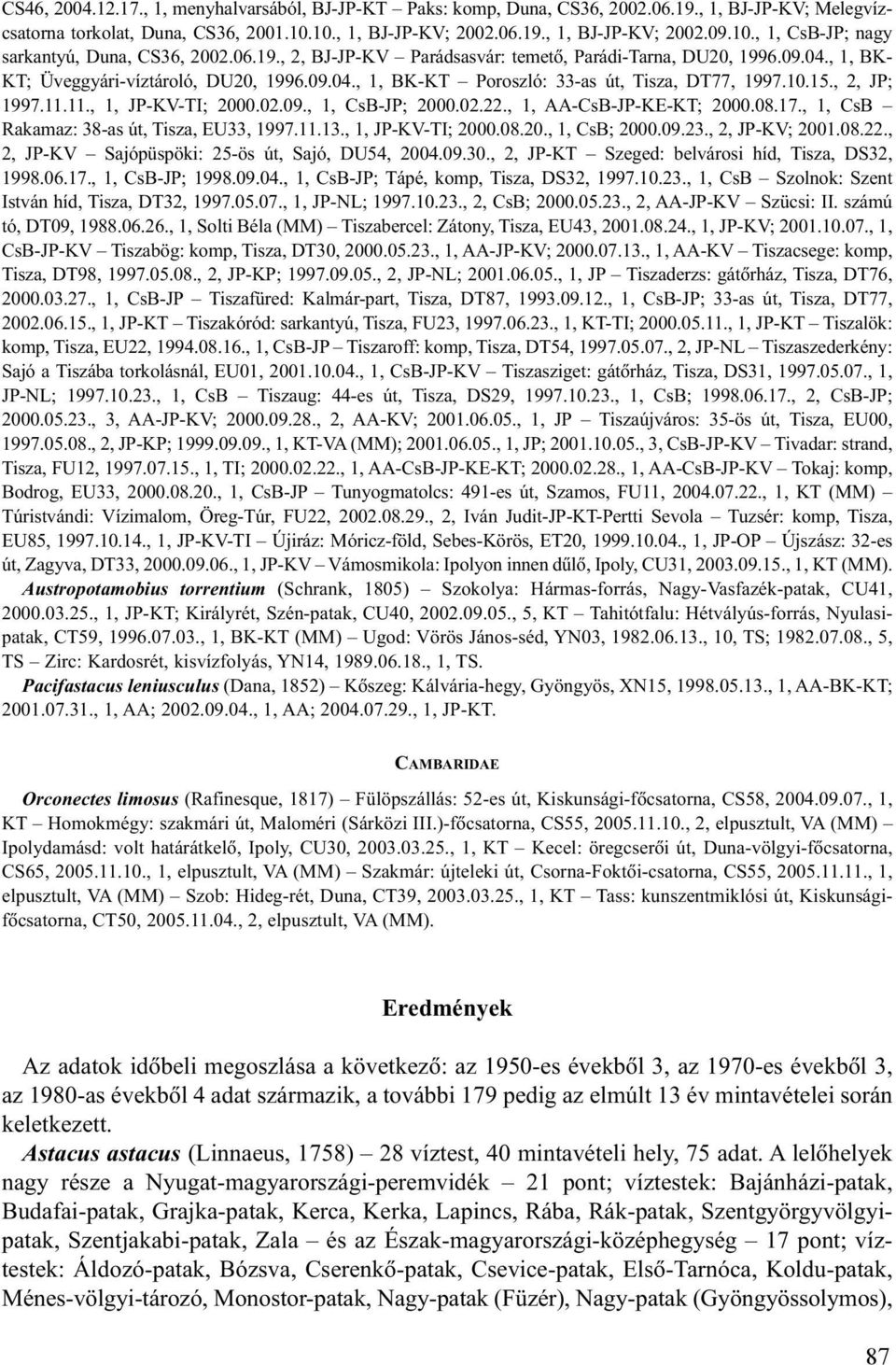 11., 1, JP-KV-TI; 2000.02.09., 1, CsB-JP; 2000.02.22., 1, AA-CsB-JP-KE-KT; 2000.08.17., 1, CsB Rakamaz: 38-as út, Tisza, EU33, 1997.11.13., 1, JP-KV-TI; 2000.08.20., 1, CsB; 2000.09.23.