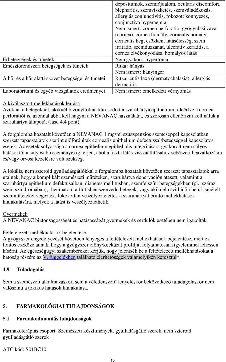 cornealis homály, cornealis heg, csökkent látásélesség, szem irritatio, szemduzzanat, ulcerativ keratitis, a cornea elvékonyodása, homályos látás Nem gyakori: hypertonia Ritka: hányás Nem ismert: