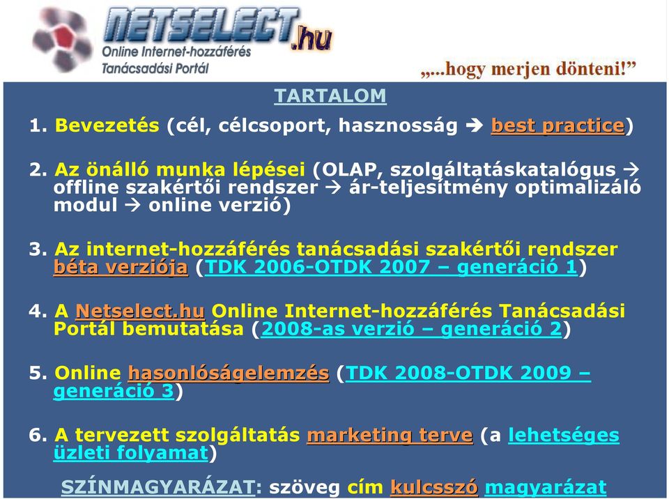 Az internet-hozzáférés tanácsadási szakértői rendszer béta verziója (TDK 2006-OTDK 2007 generáció 1) 4. A Netselect.
