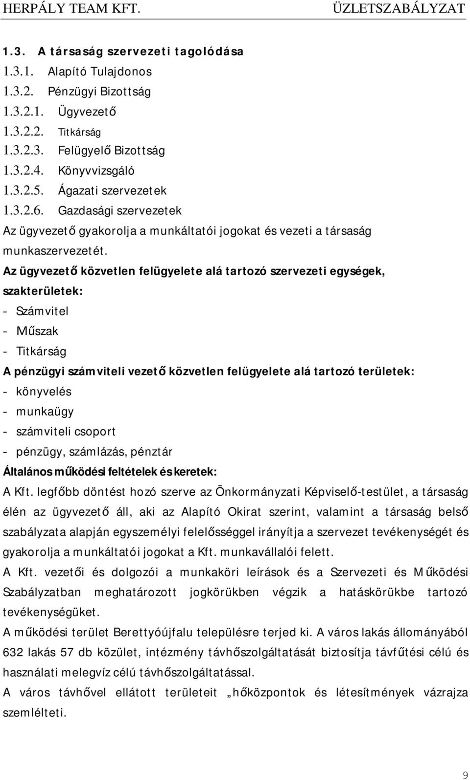 Az ügyvezető közvetlen felügyelete alá tartozó szervezeti egységek, szakterületek: - Számvitel - Műszak - Titkárság A pénzügyi számviteli vezető közvetlen felügyelete alá tartozó területek: -
