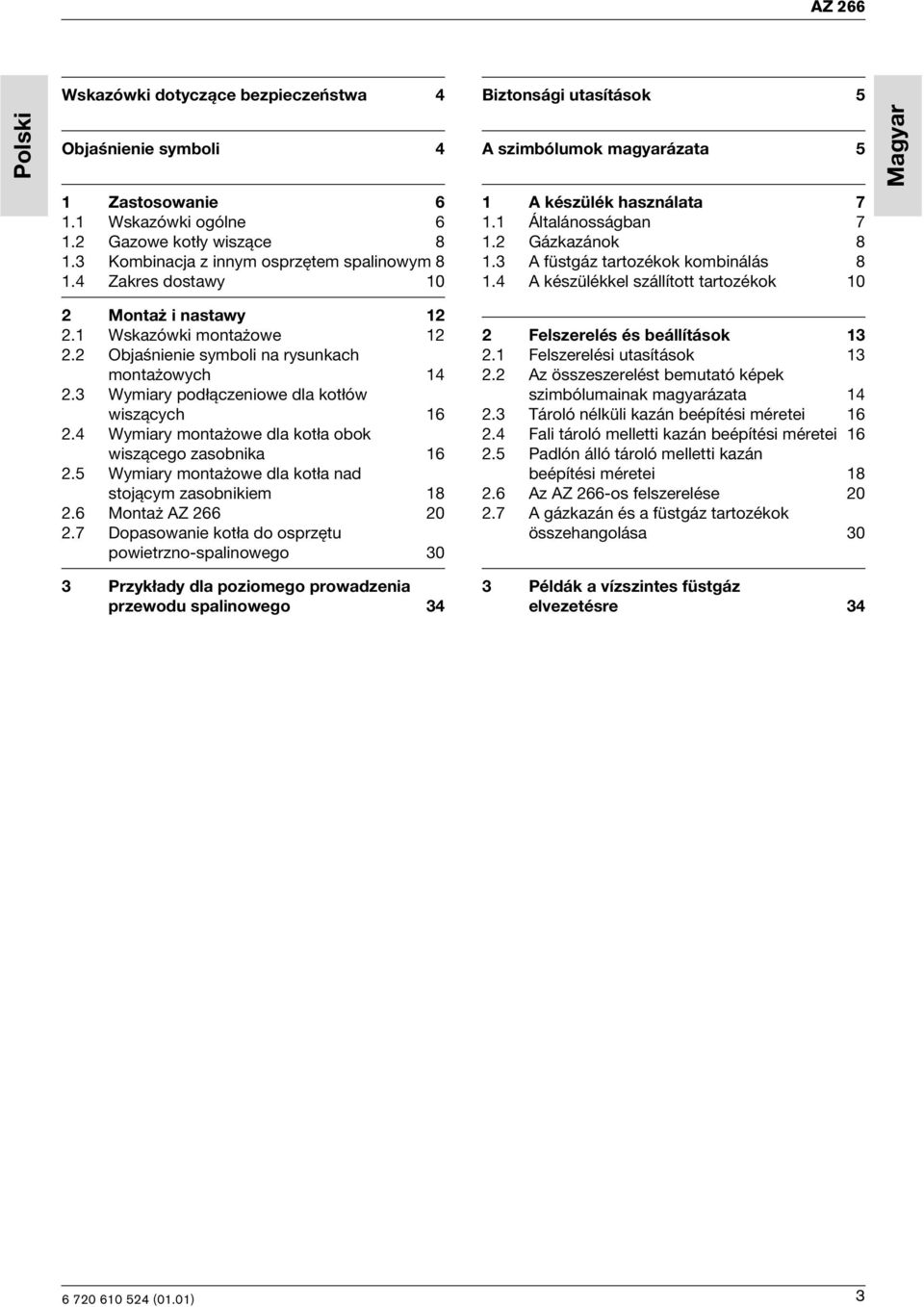 4 A készülékkel szállított tartozékok 10 Magyar 2 Montaż i nastawy 12 2.1 Wskazówki montażowe 12 2.2 Objaśnienie symboli na rysunkach montażowych 14 2.