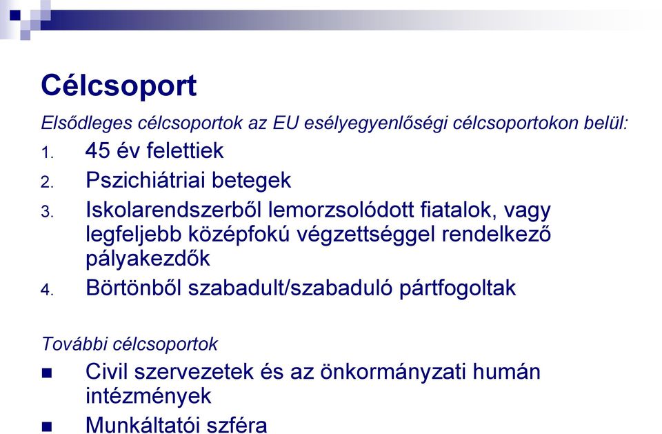 Iskolarendszerből lemorzsolódott fiatalok, vagy legfeljebb középfokú végzettséggel rendelkező