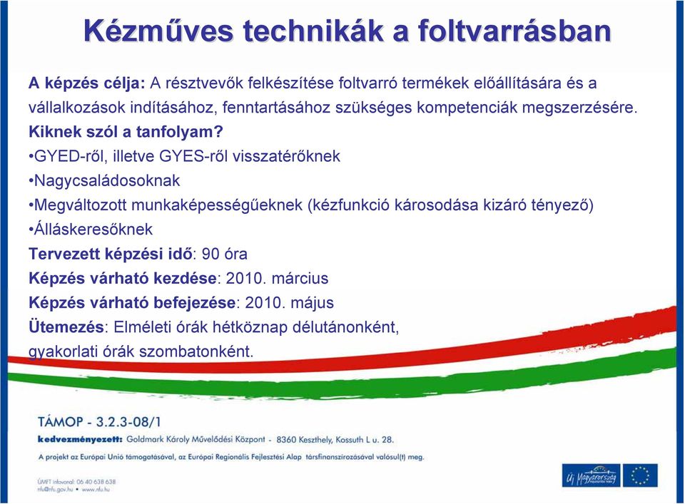 GYED-ről, illetve GYES-ről visszatérőknek Nagycsaládosoknak Megváltozott munkaképességűeknek (kézfunkció károsodása kizáró tényező)