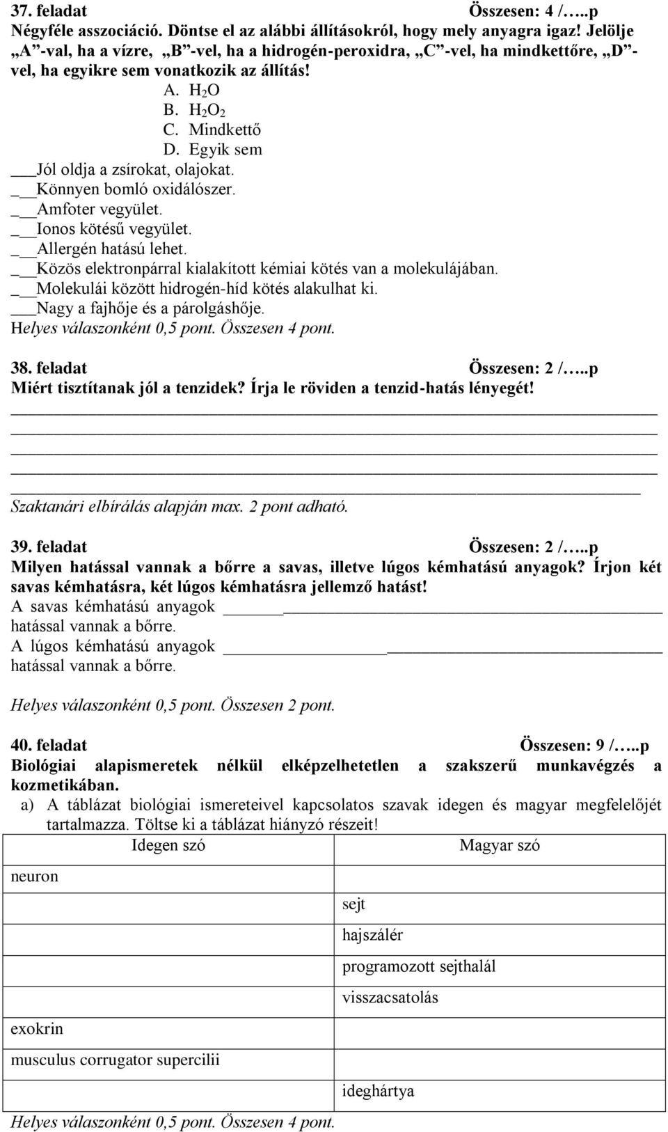 GYAKORLÓ FELADATSOR GYAKORLÓ KOZMETIKUS ÍRÁSBELI VIZSGÁRA - PDF Free  Download