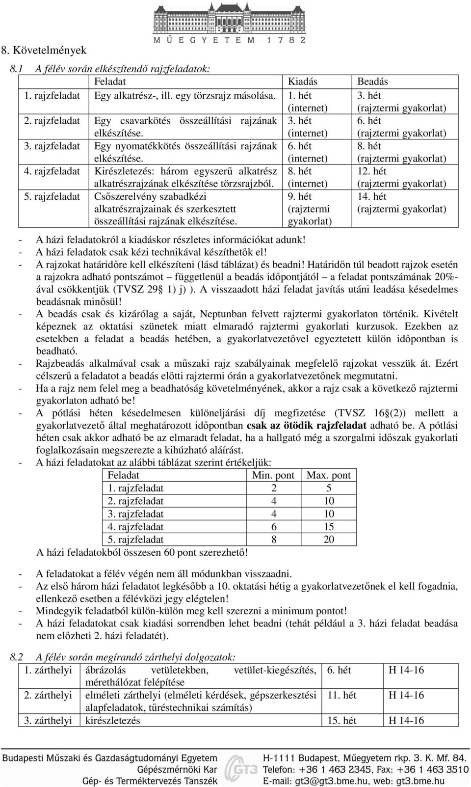 rajzfeladat Kirészletezés: három egyszerű alkatrész alkatrészrajzának elkészítése törzsrajzból. 8. hét 12. hét 5.