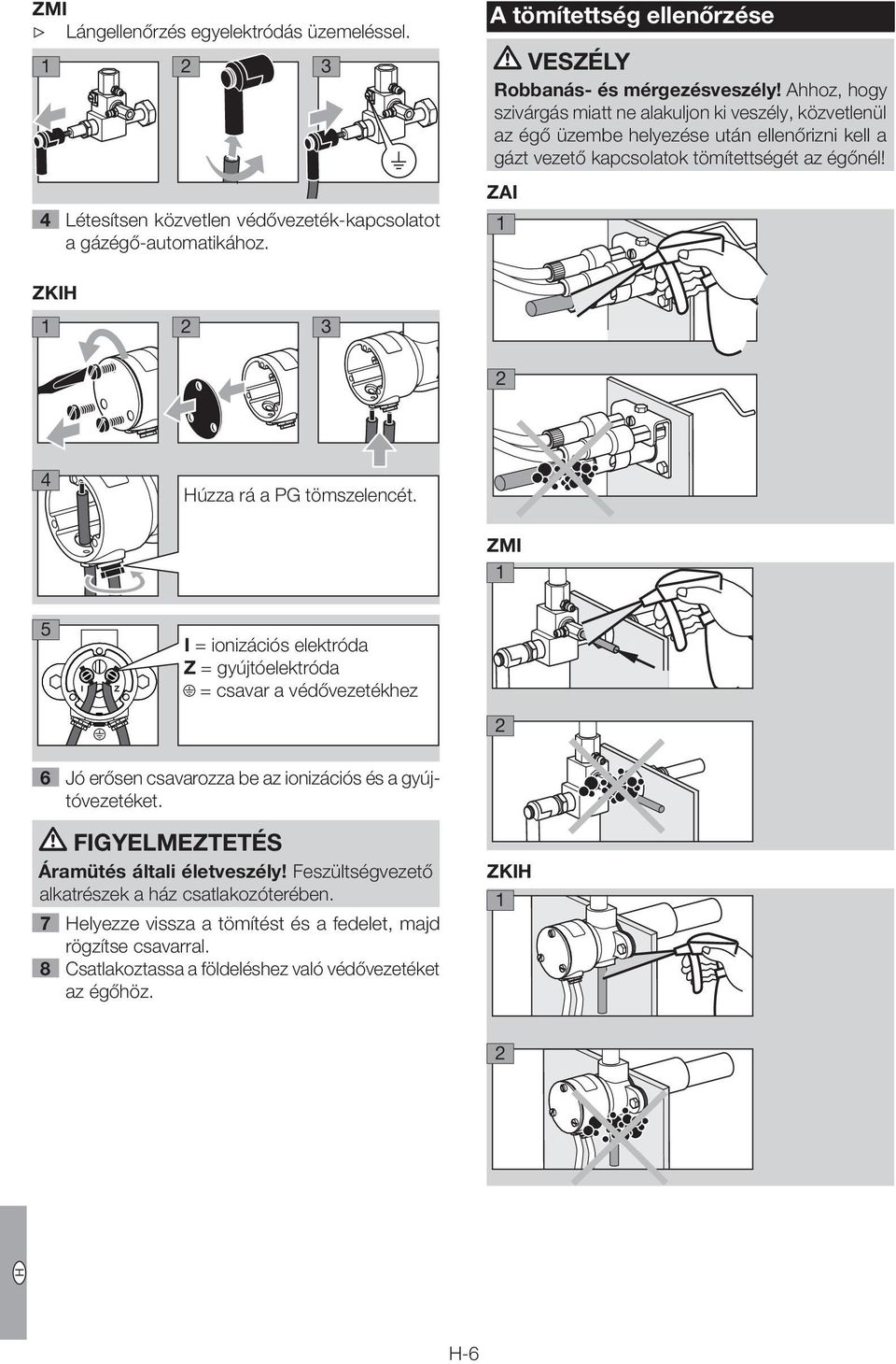 ZKI úzza rá a PG tömszelencét. 5 I Z I = ionizációs elektróda Z = gyújtóelektróda = csavar a védővezetékhez 6 Jó erősen csavarozza be az ionizációs és a gyújtóvezetéket.