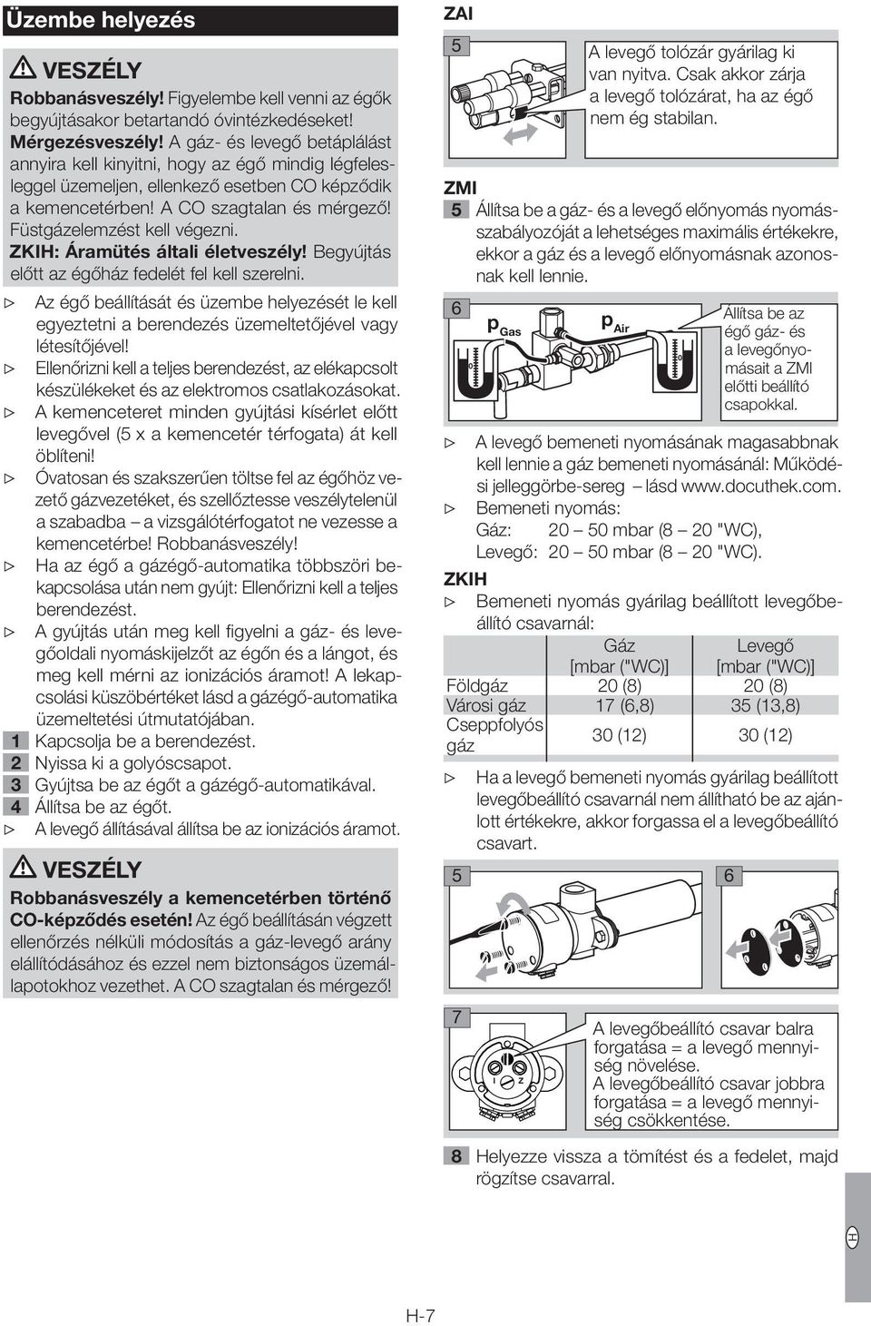 ZKI: Áramütés általi életveszély! Begyújtás előtt az égőház fedelét fel kell szerelni. Az égő beállítását és üzembe helyezését le kell egyeztetni a berendezés üzemeltetőjével vagy létesítőjével!