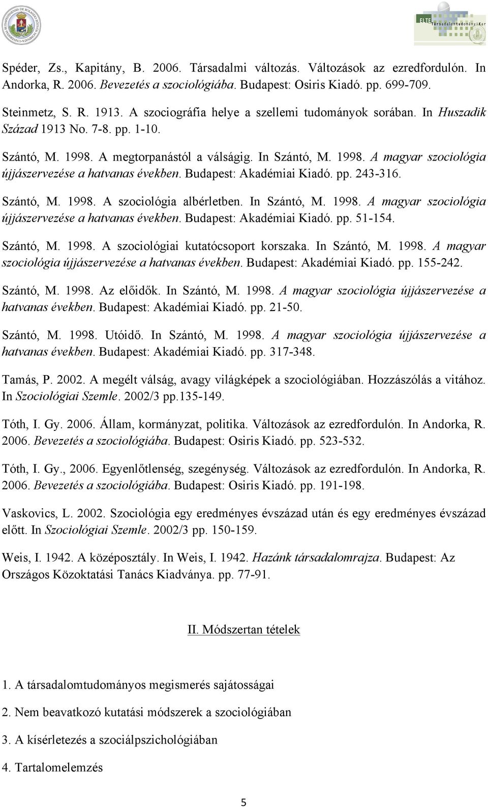 Budapest: Akadémiai Kiadó. pp. 243-316. Szántó, M. 1998. A szociológia albérletben. In Szántó, M. 1998. A magyar szociológia újjászervezése a hatvanas években. Budapest: Akadémiai Kiadó. pp. 51-154.