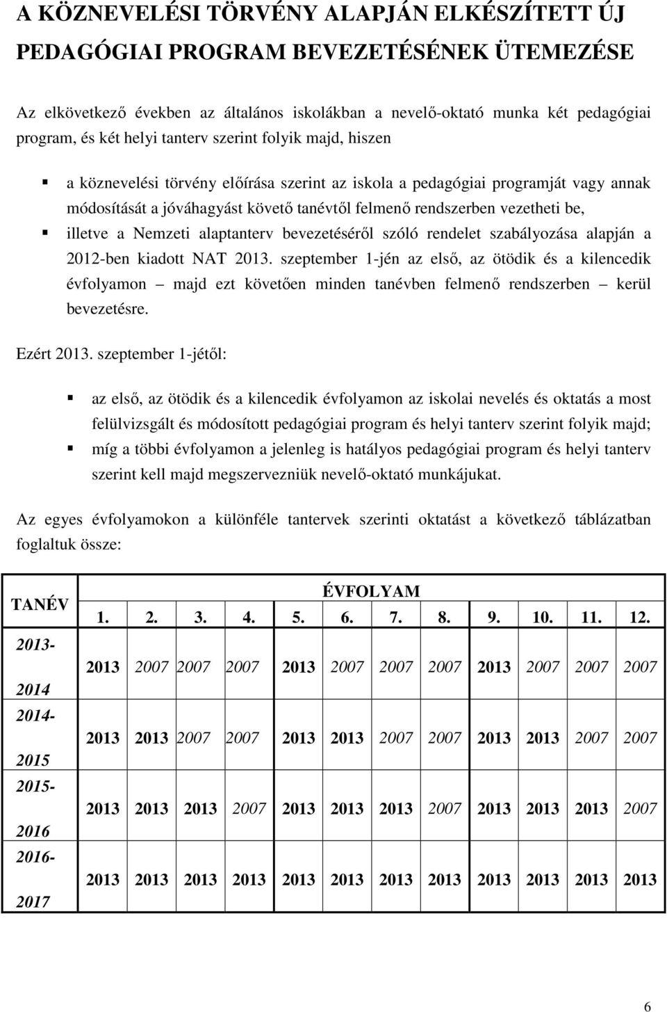 illetve a Nemzeti alaptanterv bevezetéséről szóló rendelet szabályozása alapján a 2012-ben kiadott NAT 2013.