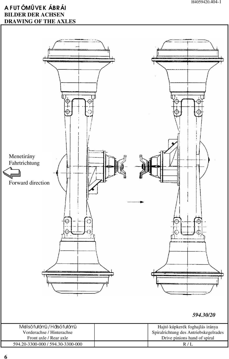 Vorderachse / Hinterachse Front axle / Rear axle Hajtó kúpkerék foghajlás iránya