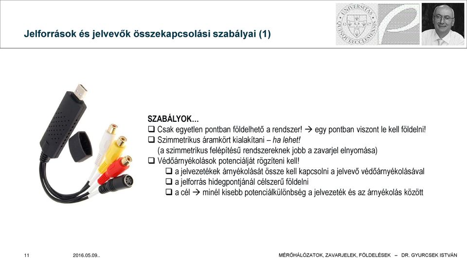 (a szimmetrikus felépítésű rendszereknek jobb a zavarjel elnyomása) Védőárnyékolások potenciálját rögzíteni kell!