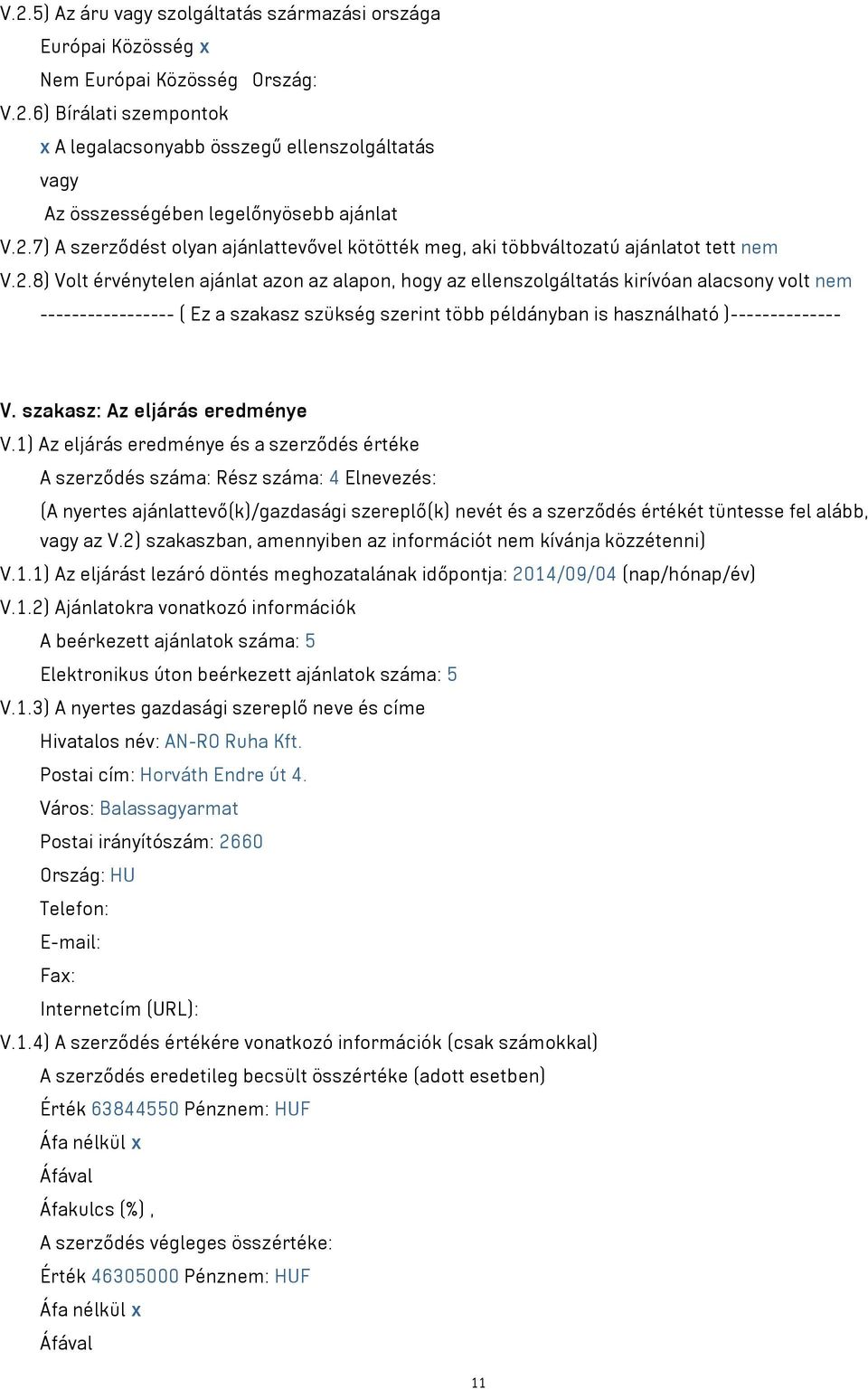 szakasz: Az eljárás eredménye V.