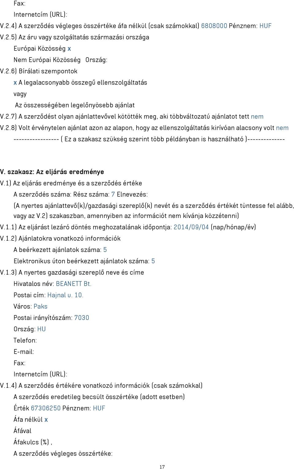 szakasz: Az eljárás eredménye V.