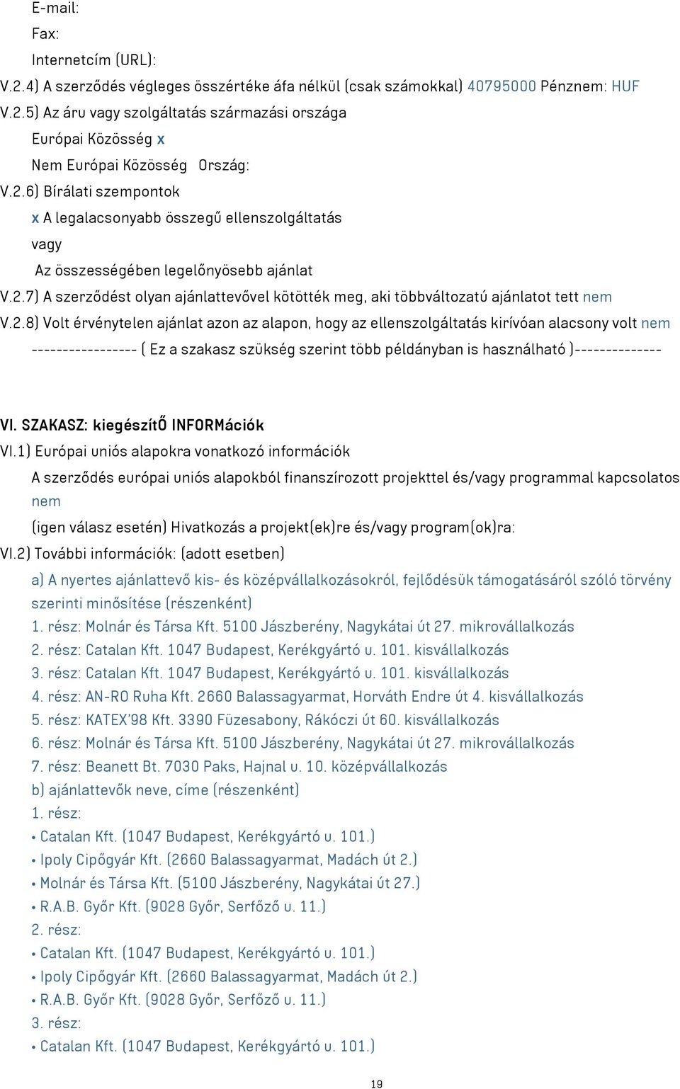 SZAKASZ: kiegészítő INFORMációk VI.