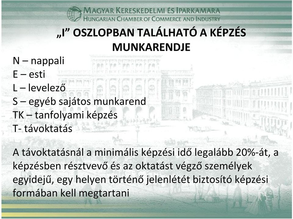 képzési idő legalább 20%-át, a képzésben résztvevő és az oktatást végző