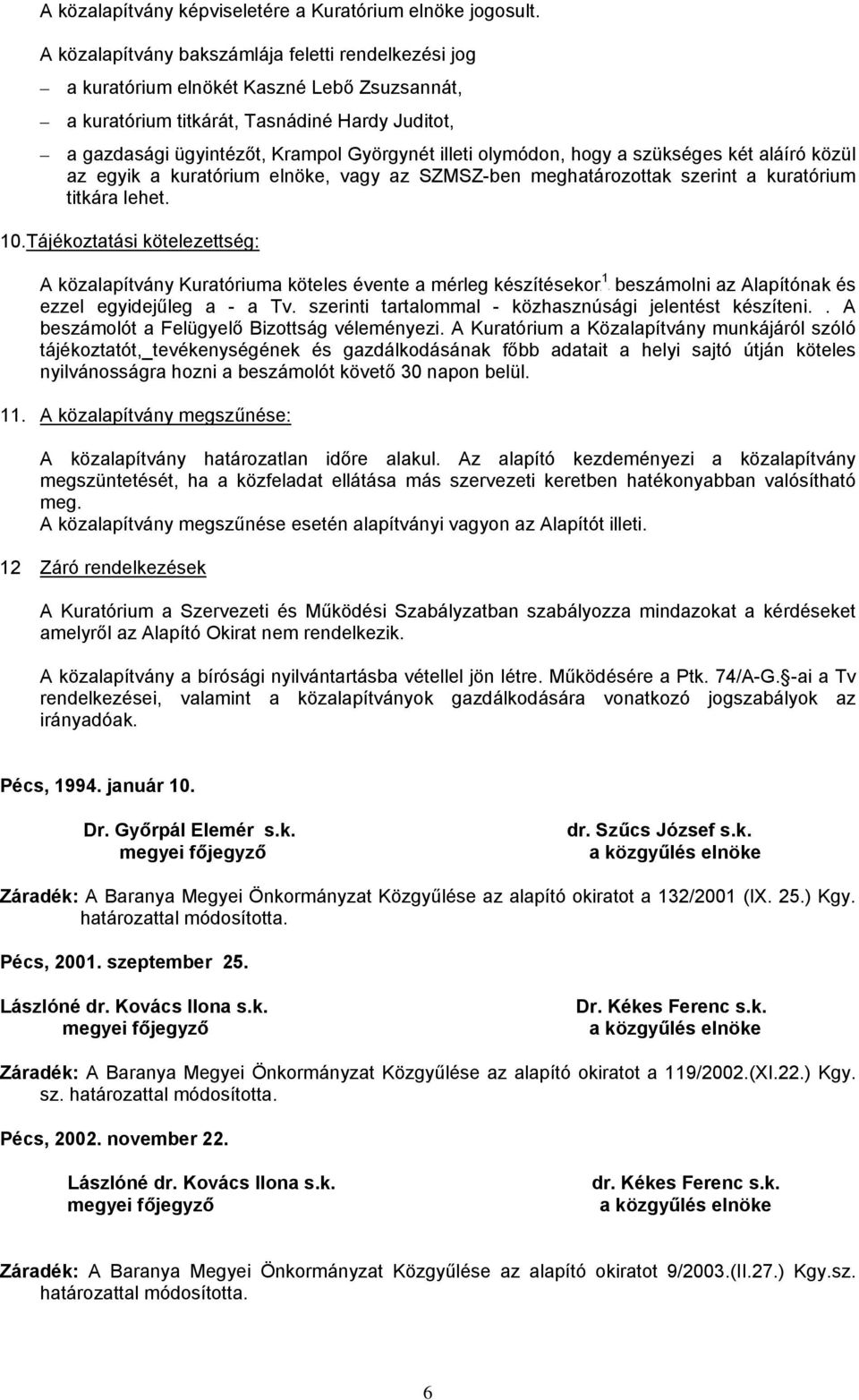 olymódon, hogy a szükséges két aláíró közül az egyik a kuratórium elnöke, vagy az SZMSZ-ben meghatározottak szerint a kuratórium titkára lehet. 10.