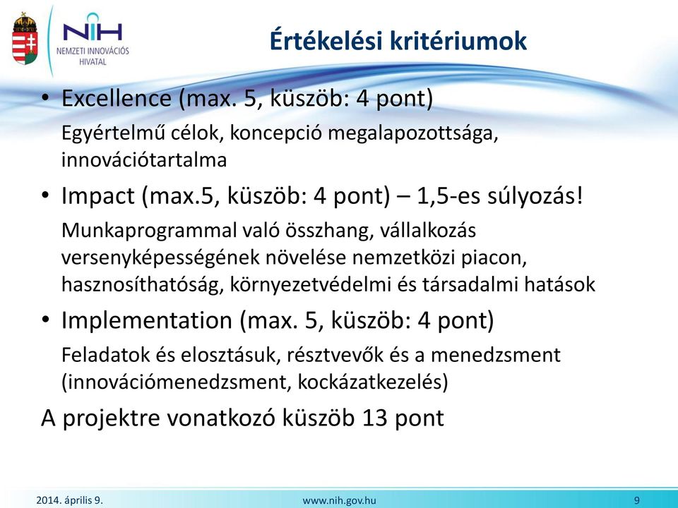 5, küszöb: 4 pont) 1,5-es súlyozás!