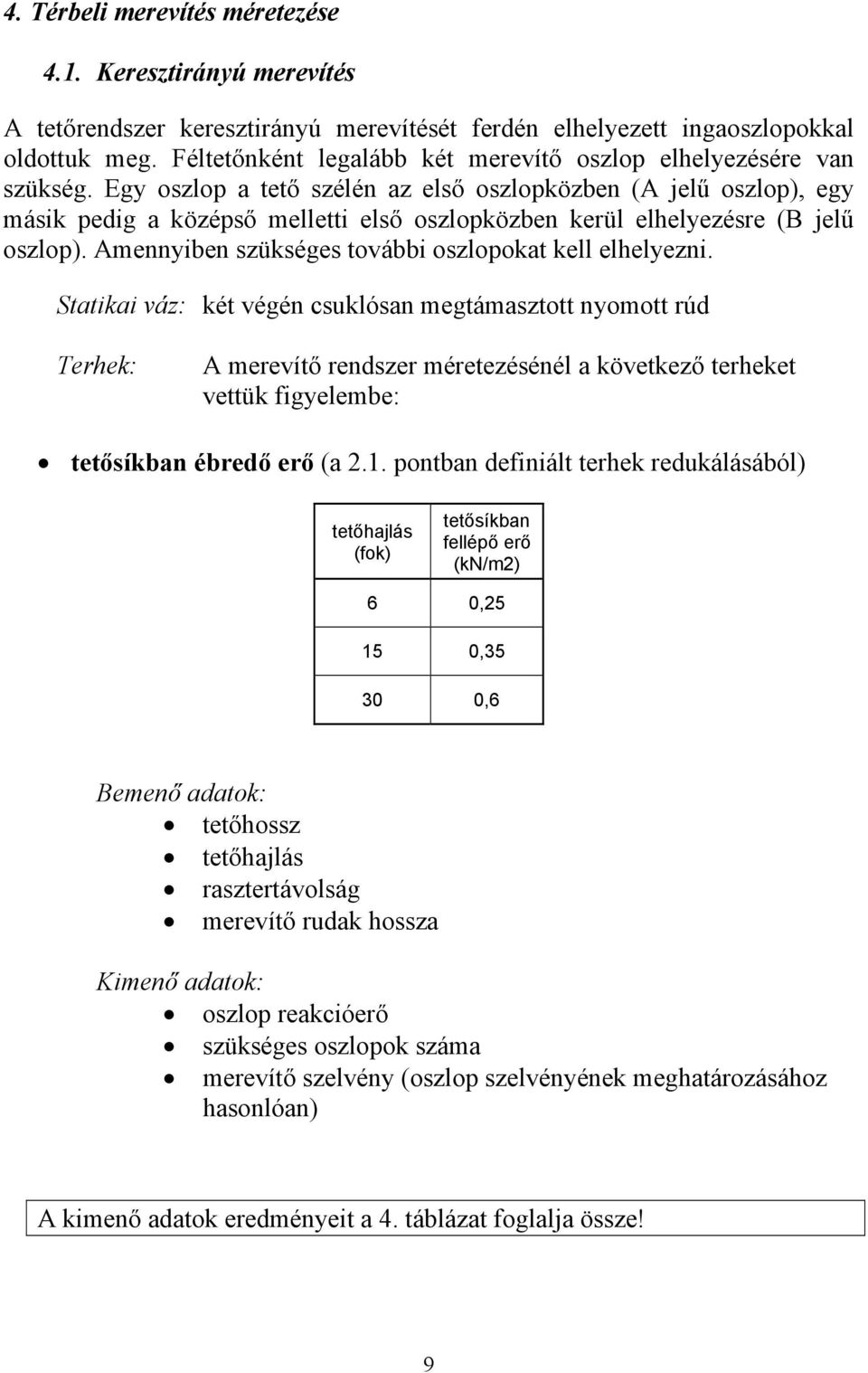 Egy oszlop a tető szélén az első oszlopközben (A jelű oszlop), egy másik pedig a középső melletti első oszlopközben kerül elhelyezésre (B jelű oszlop).
