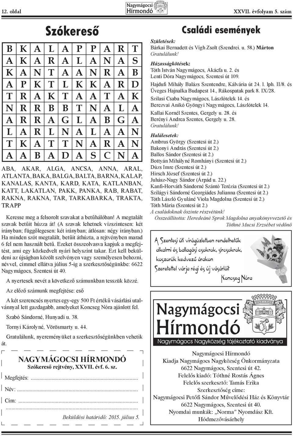 RABAT A P K T L K K A R D ANCSA KANTA RAKNA Üveges Hajnalka Budapest 14., Rákospatak park 8. IX/28. T R A K T A A T A K Szilasi ANNA Csaba Nagymágocs, KARD Lászlótelek 14.