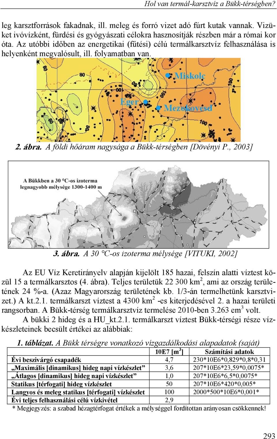 folyamatban van. 2. ábra. A földi hőáram nagysága a Bükk-térségben [Dövényi P., 2003] 3. ábra. A 30 C-os izoterma mélysége [VITUKI, 2002] Az EU Víz Keretirányelv alapján kijelölt 185 hazai, felszín alatti víztest közül 15 a termálkarsztos (4.