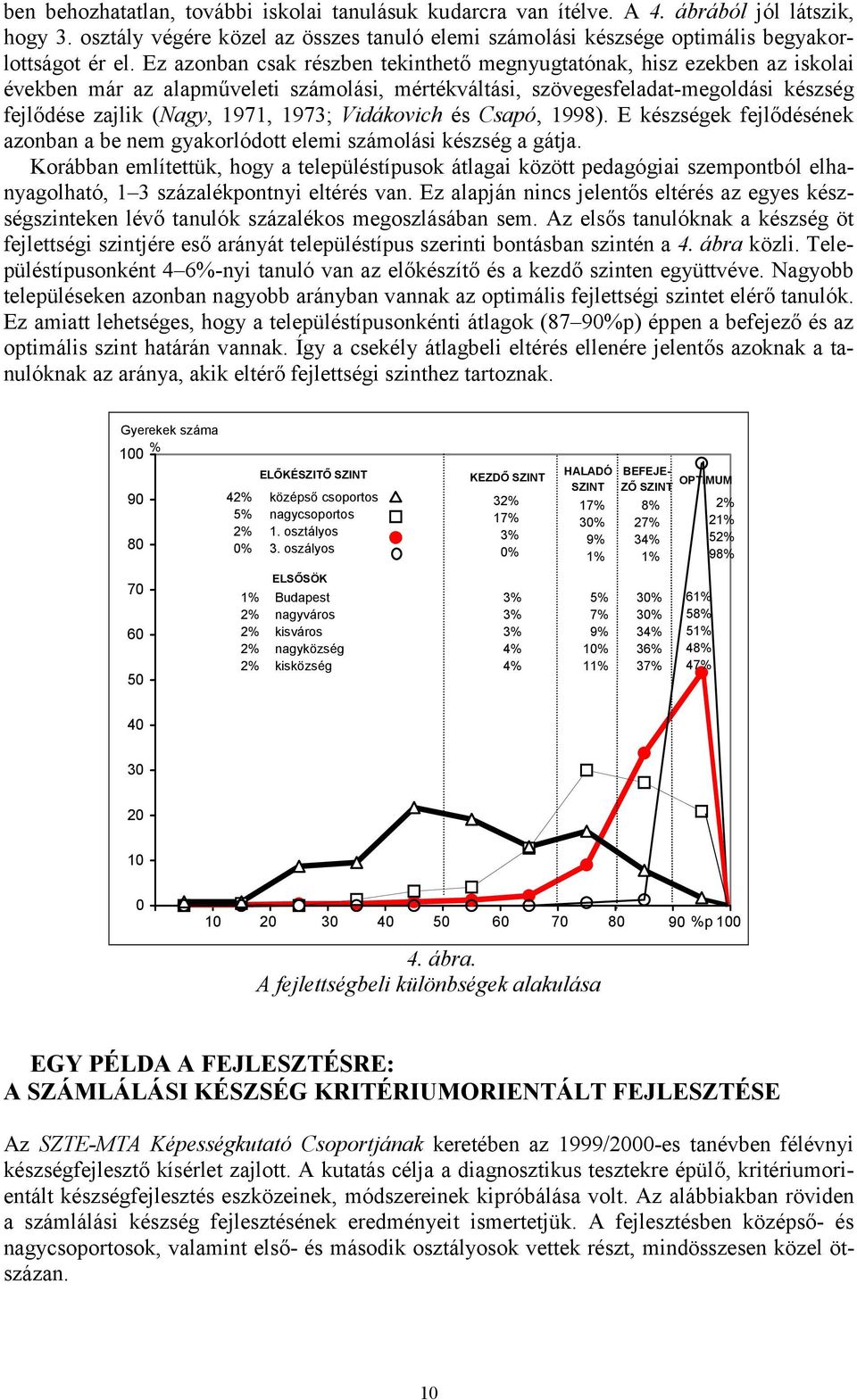Vidákovich és Csapó, 1998). E készségek fejlődésének azonban a be nem gyakorlódott elemi számolási készség a gátja.