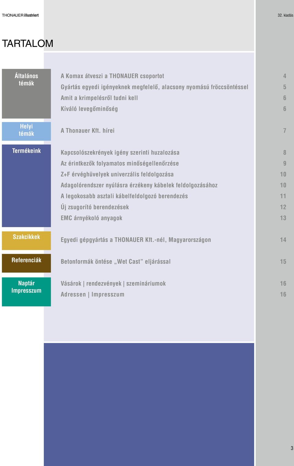 hírei 7 Termékeink Kapcsolószekrények igény szerinti huzalozása 8 Az érintkezők folyamatos minőségellenőrzése 9 Z+F érvéghüvelyek univerzális feldolgozása 10 Adagolórendszer nyúlásra